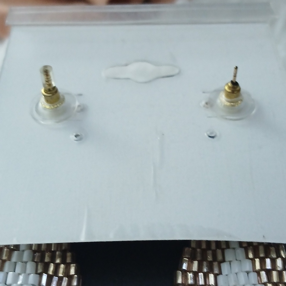 Natasha Couture Gold White Beaded Fringe Boho Festival Sexy Statement Earrings - Picture 7 of 13